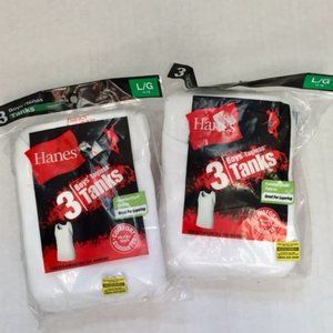 HANES Boys White Tanks L 14-16 (2) 3 PKS New
